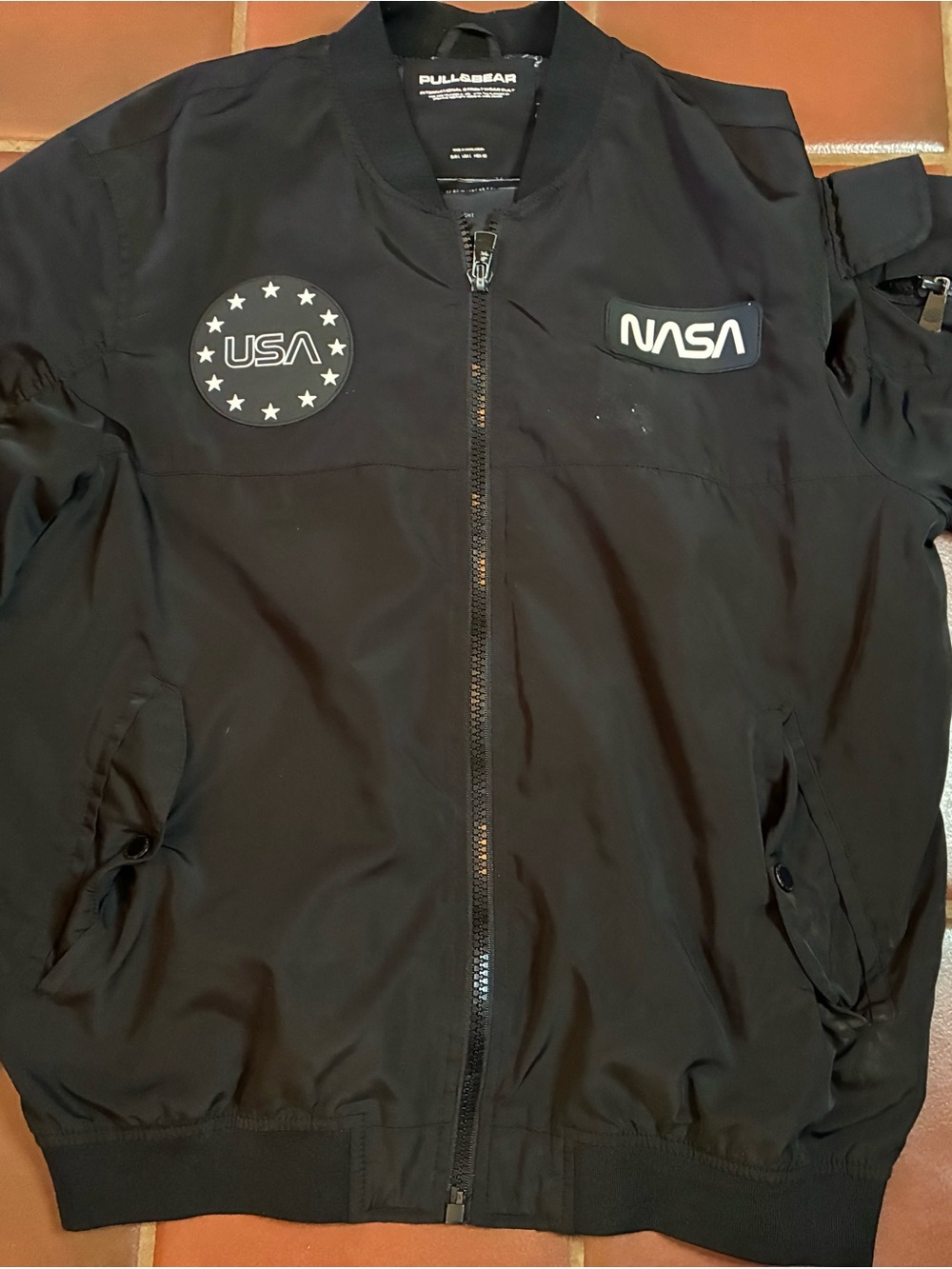 NASA Black Bomber Jacket Pull & Bear Men's Size USA LG
